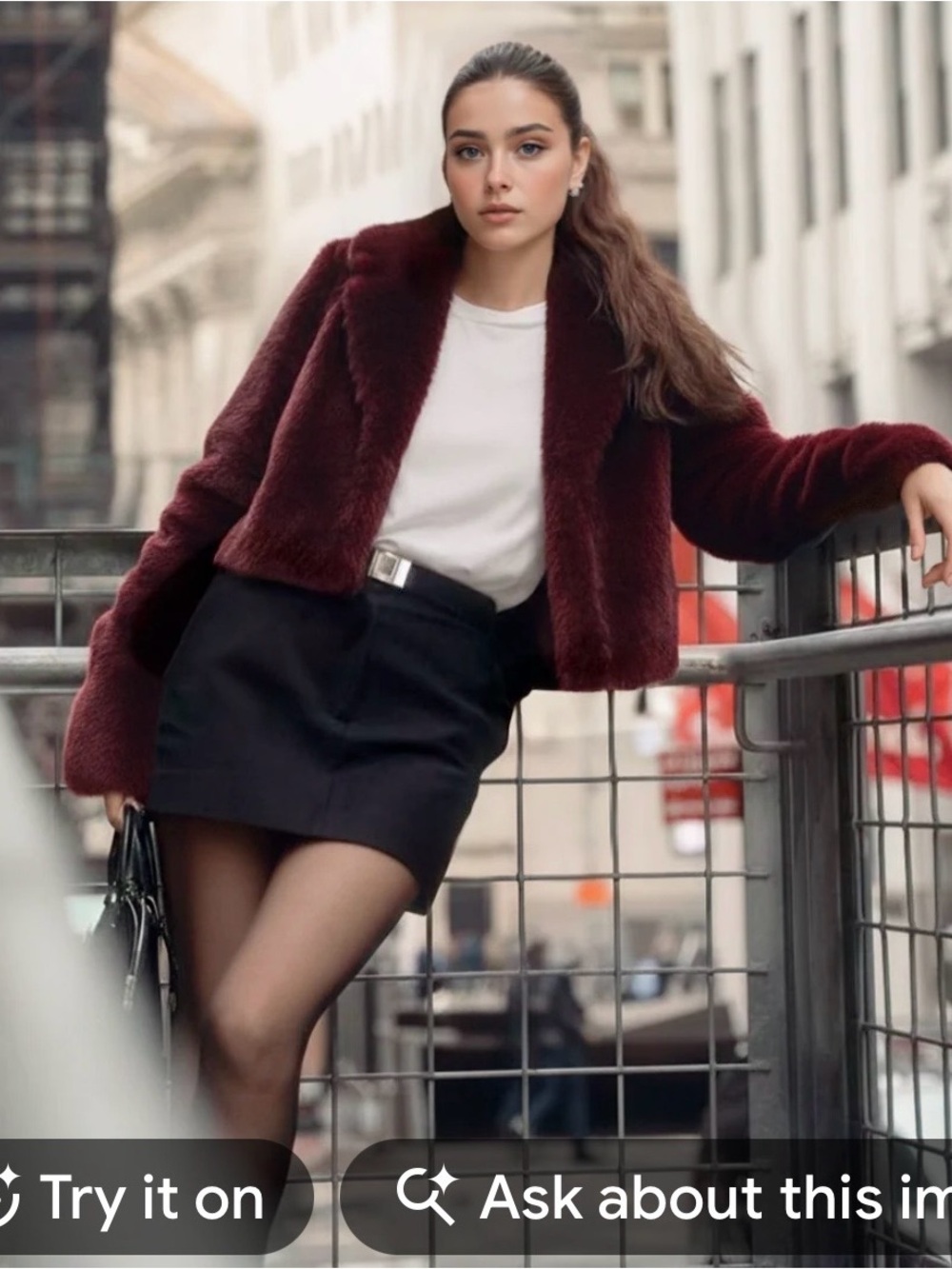 Maison Jules NWOT Burgundy Faux Fur Cropped Tie-Neck Jacket - Size Medium